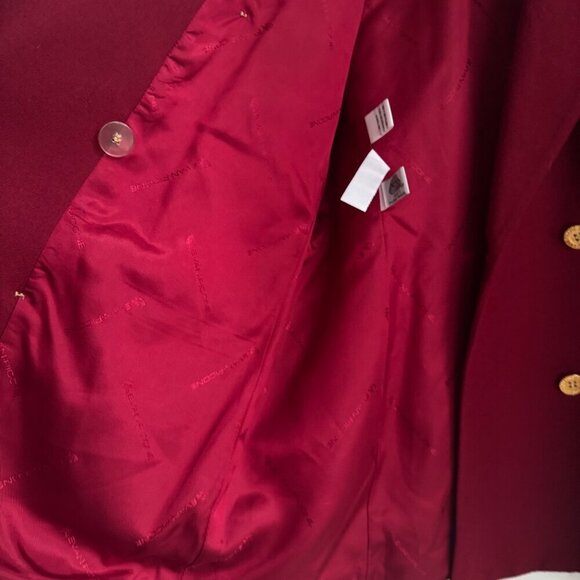 Vintage Evan Picone Wine Burgundy Wool Gold Button Blazer 12 - Picture 2 of 9